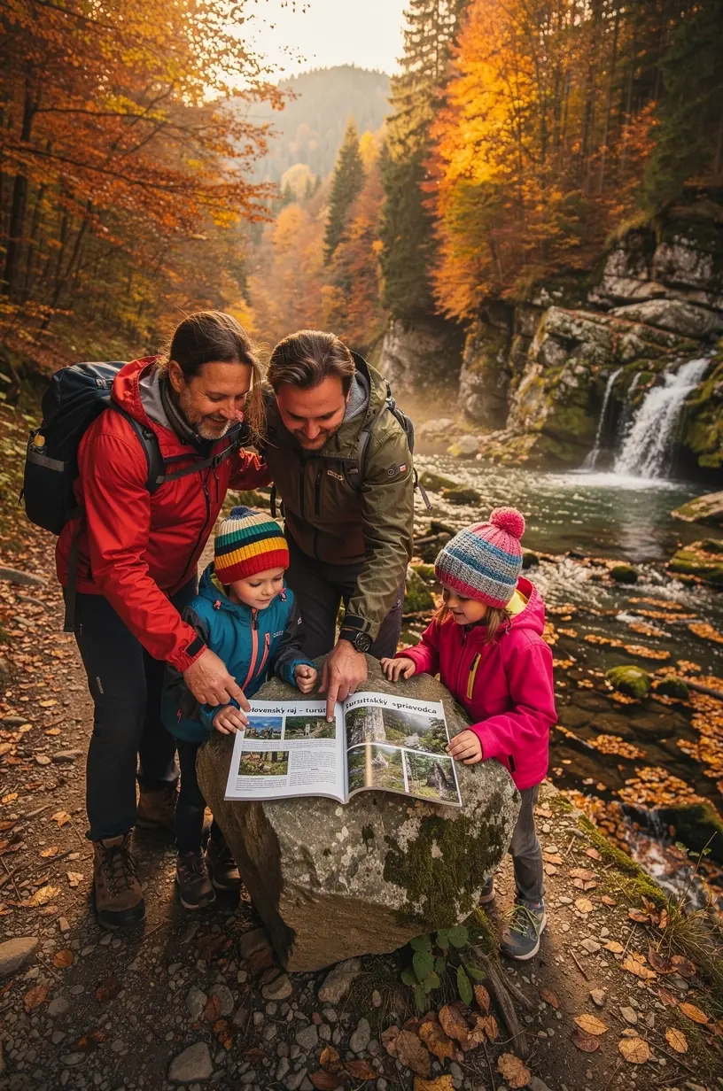 Traveler adjusting backpack near a river with colorful fall leaves, symbolizing adaptive travel planning.